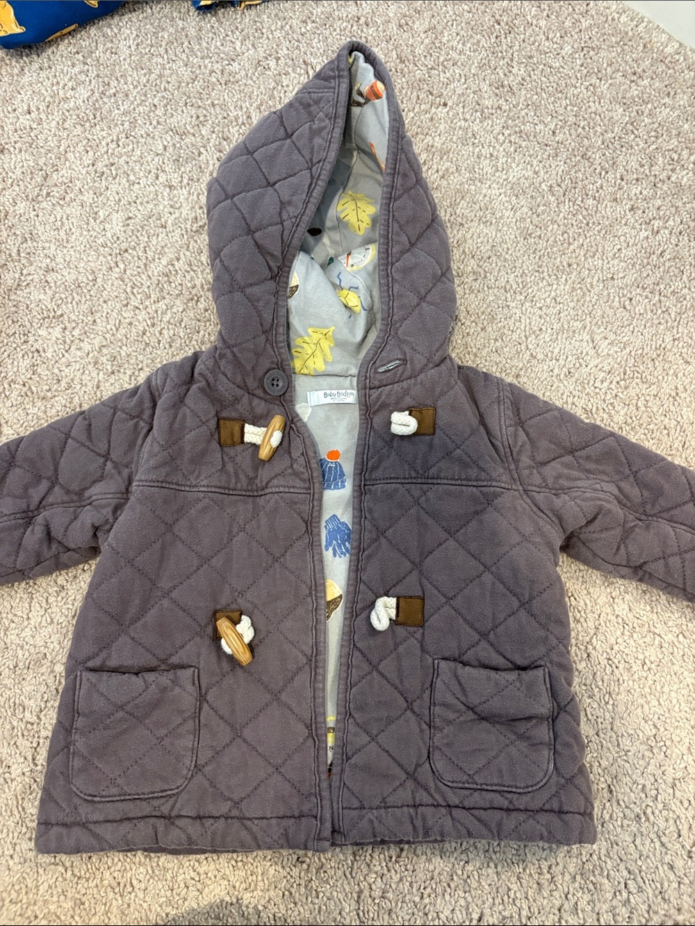Baby Boden Quilted Hooded Puffer Jacket - Gray
